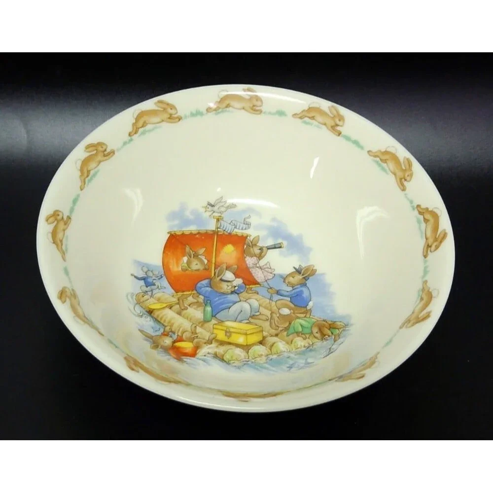 Royal Doulton, Bunnykins 6” Bone China Bowl, Dad on Raft with Children